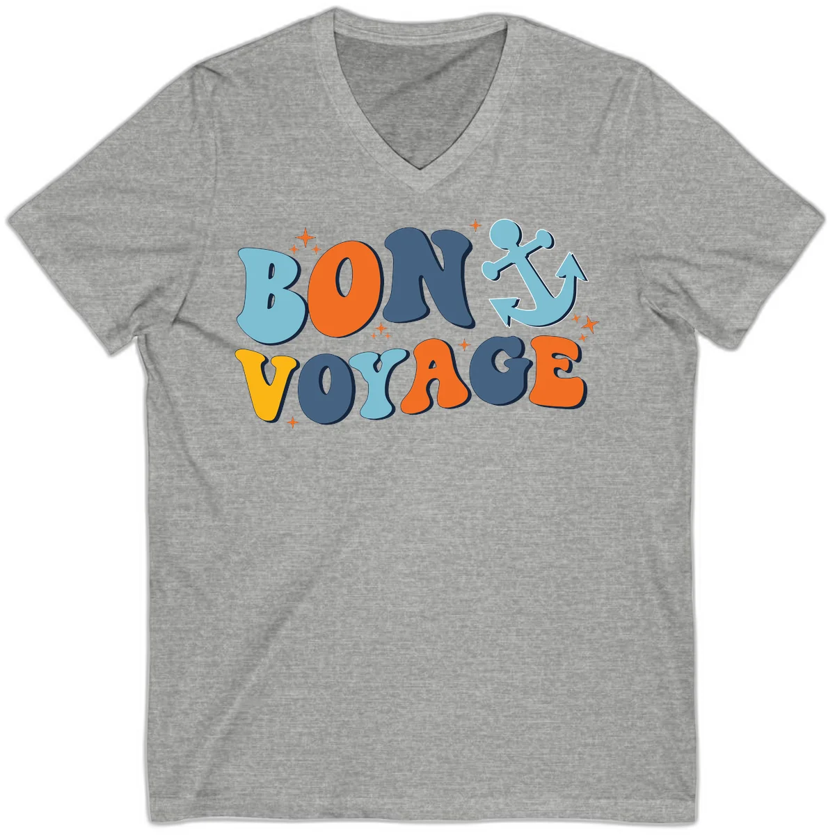 Bon Voyage Anchor V-Neck: Perfect for Sunny Cruise Days! in Athletic Heather
