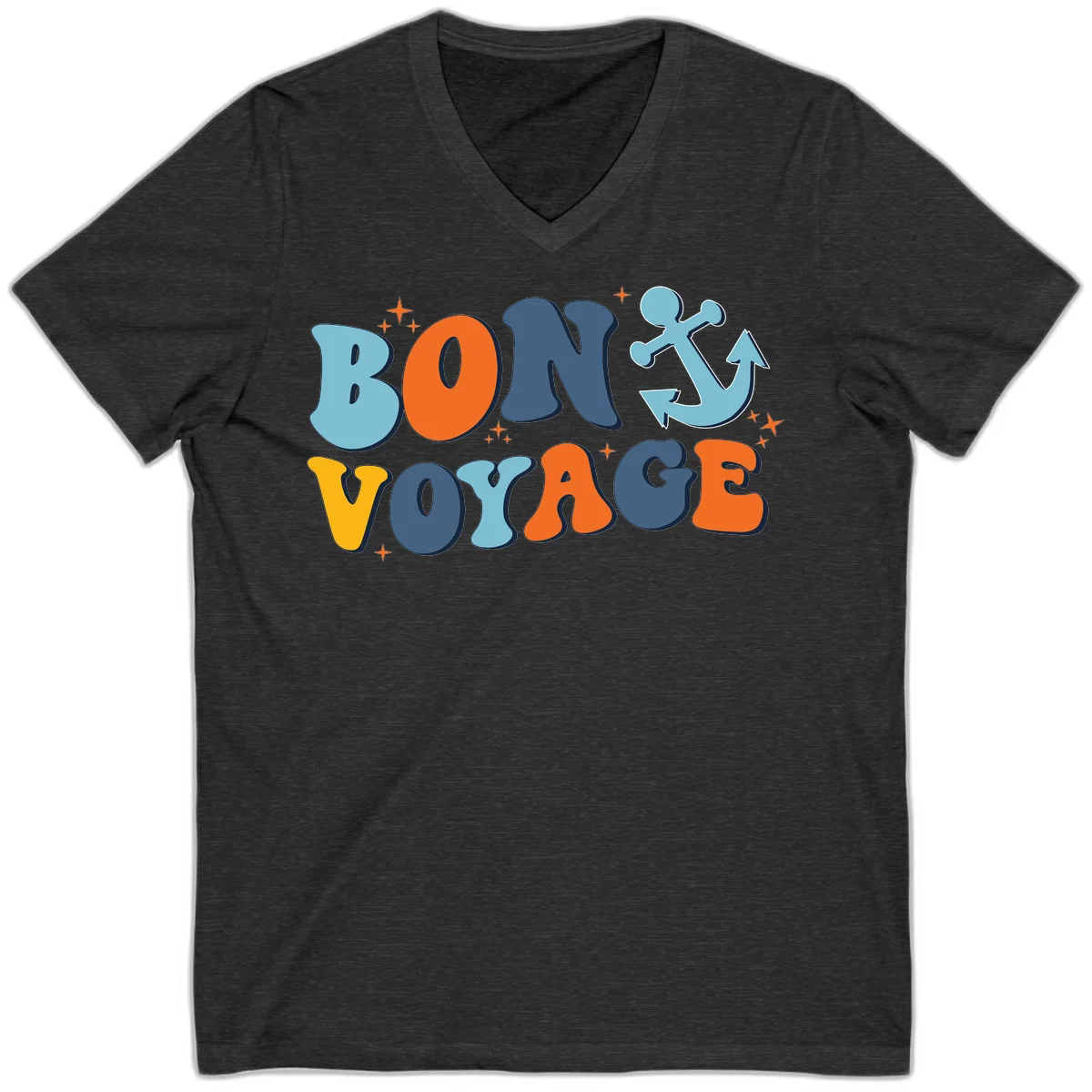 Bon Voyage Anchor V-Neck: Perfect for Sunny Cruise Days! in Dark Grey Heather