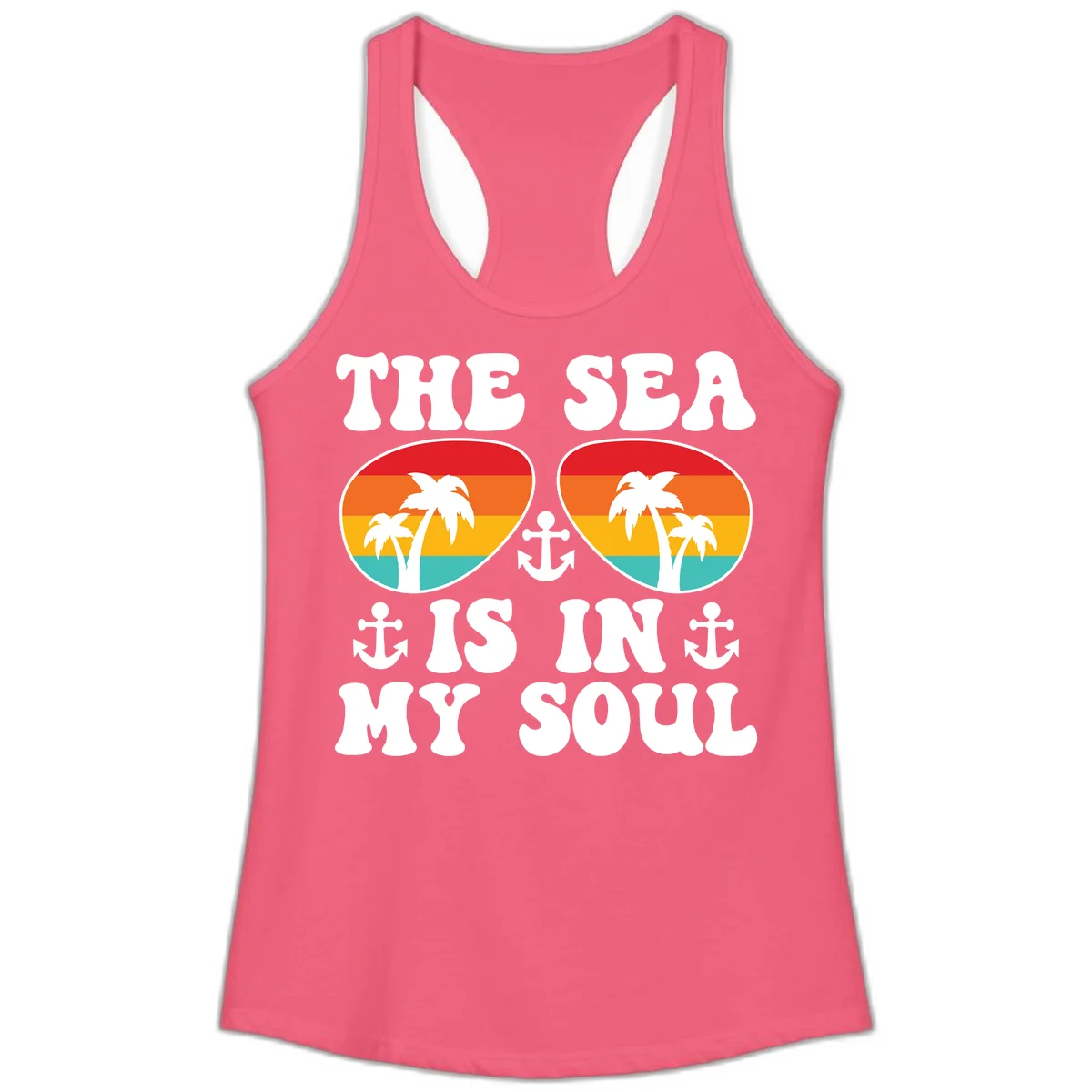 The Sea Is In My Soul Ladies Tank in Hot Pink
