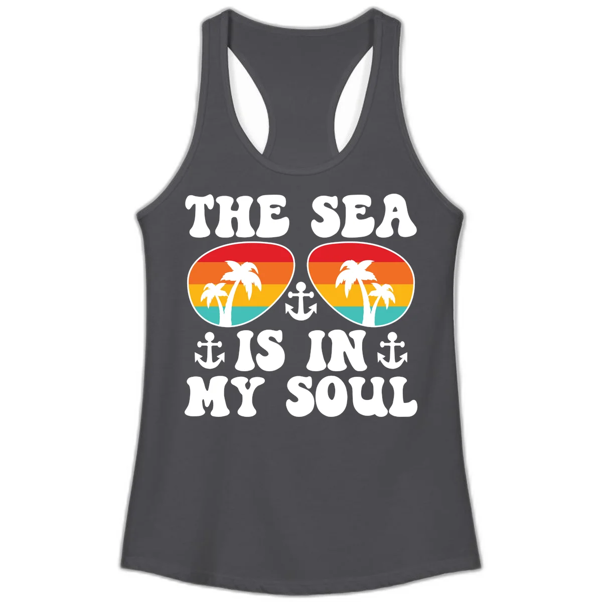 The Sea Is In My Soul Ladies Tank in Solid Dark Gray