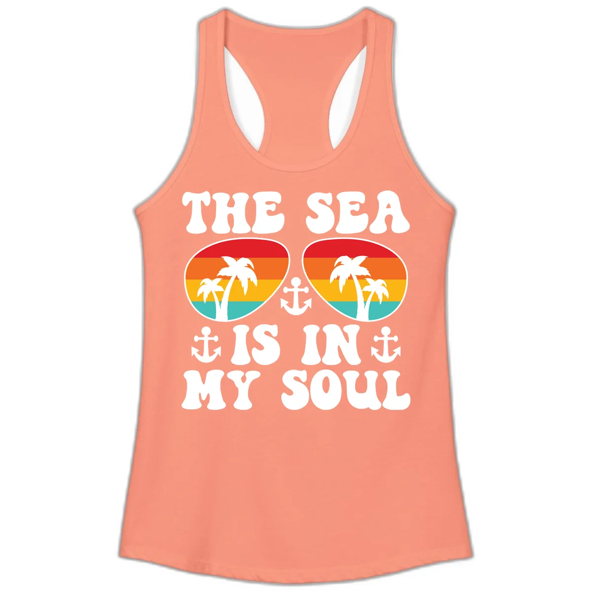The Sea Is In My Soul Ladies Tank in Solid Light Orange