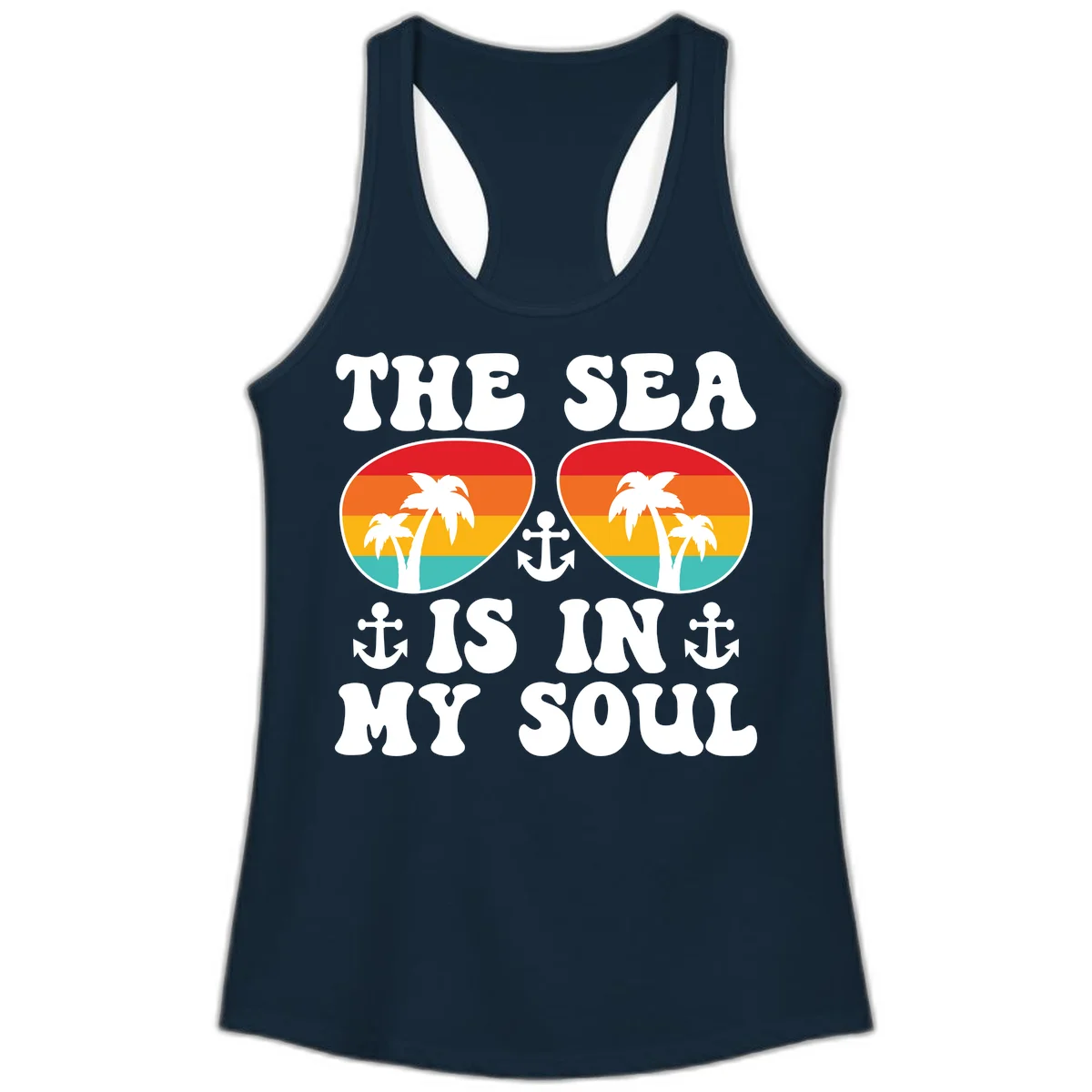 The Sea Is In My Soul Ladies Tank in Solid Midnight Navy