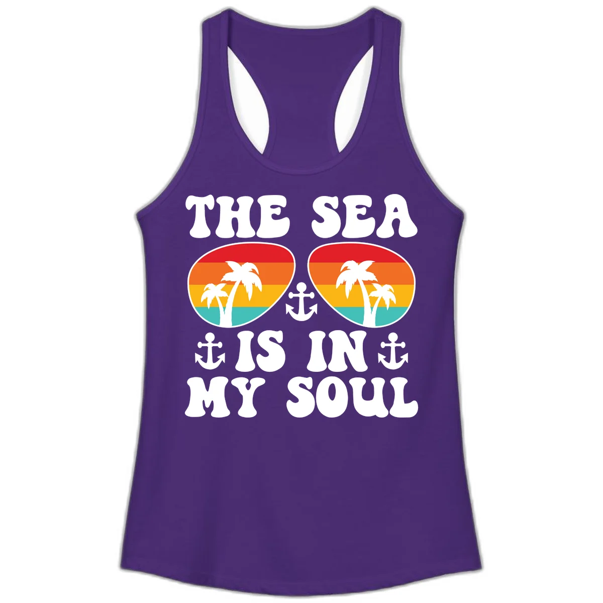 The Sea Is In My Soul Ladies Tank in Solid Purple Rush