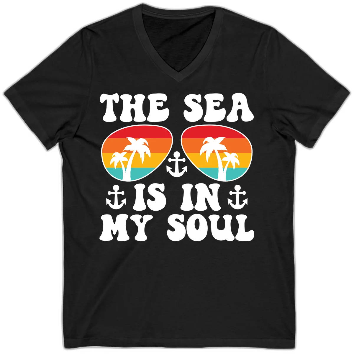 The Sea Is In My Soul V-Neck Tee in Black