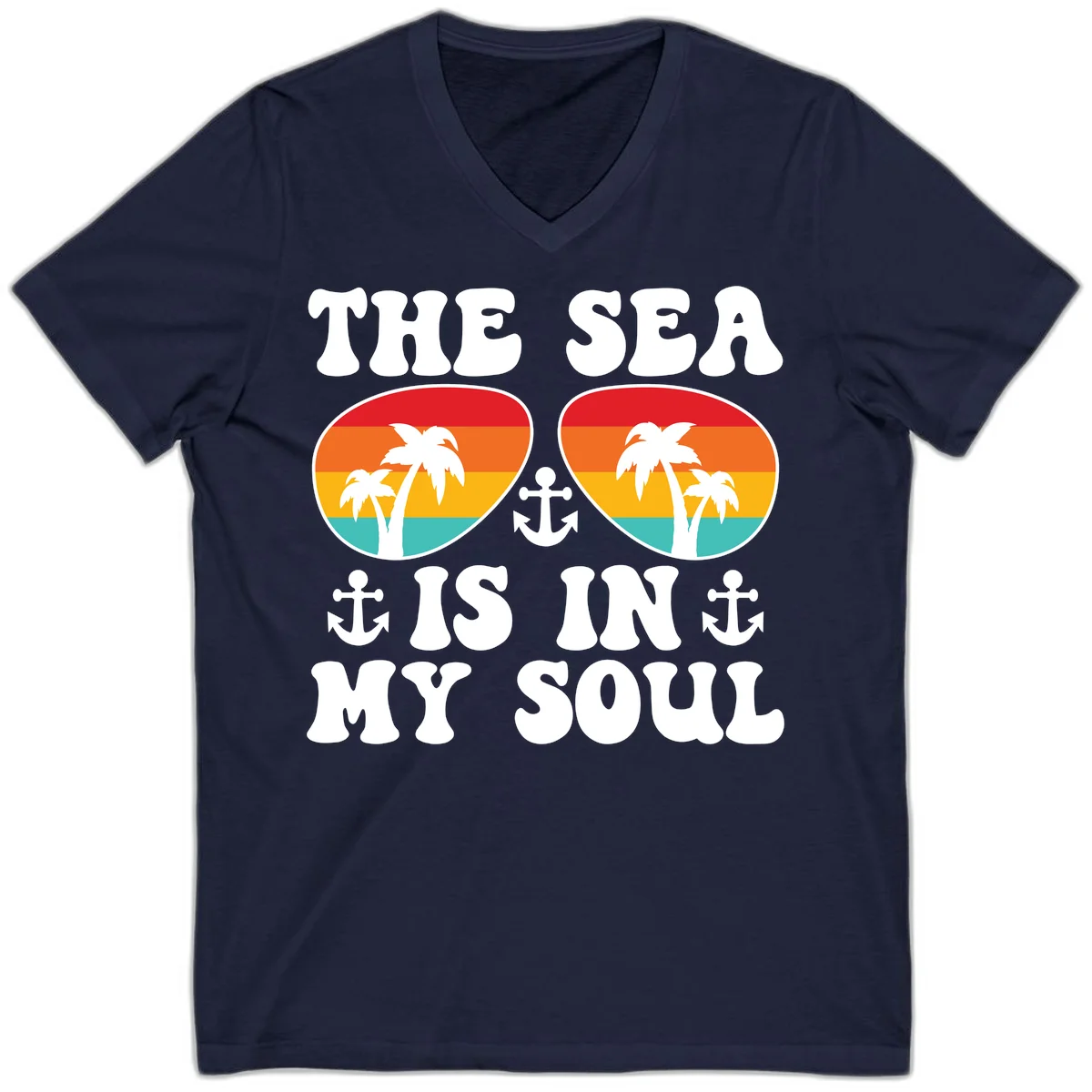 The Sea Is In My Soul V-Neck Tee in Navy