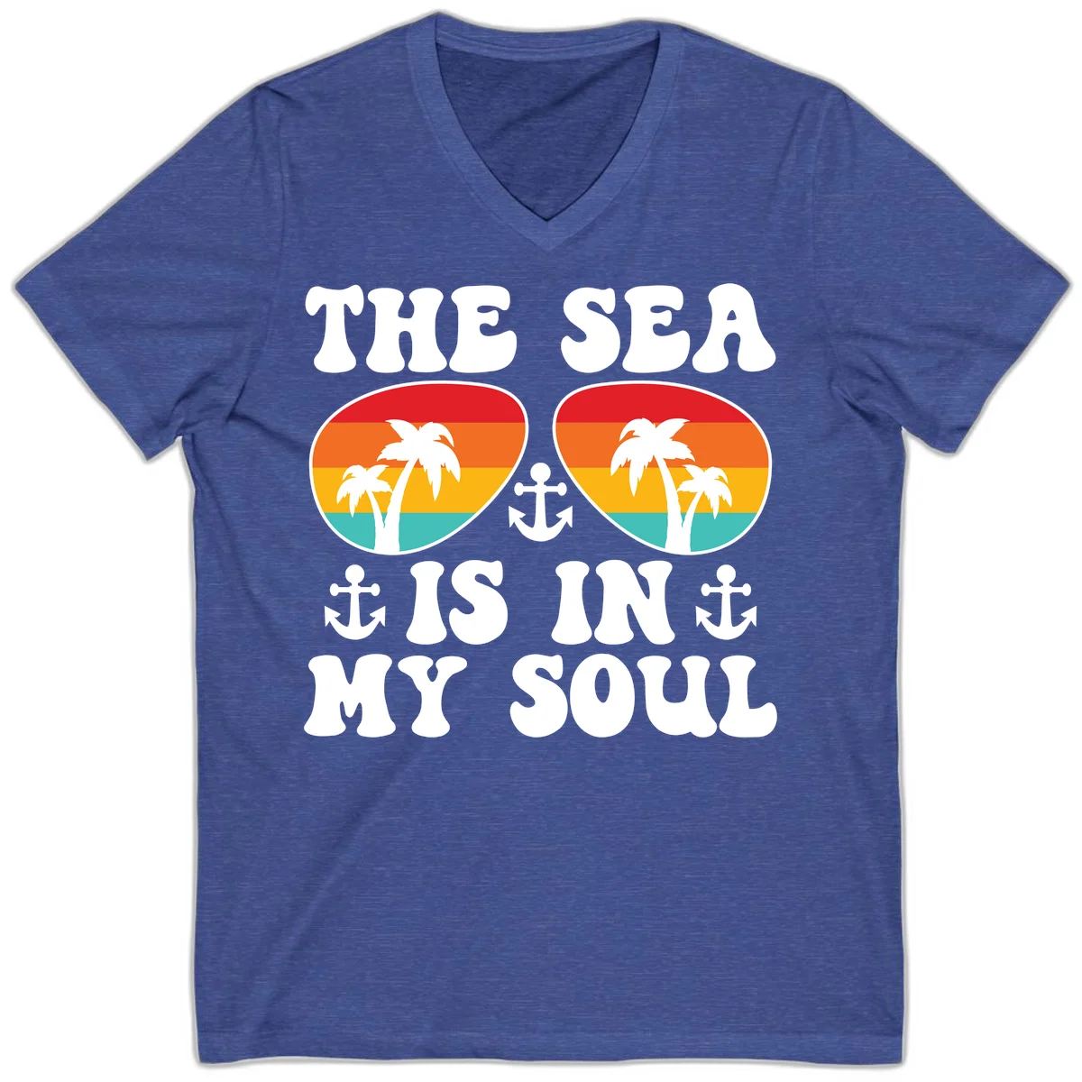 The Sea Is In My Soul V-Neck Tee in Heather True Royal