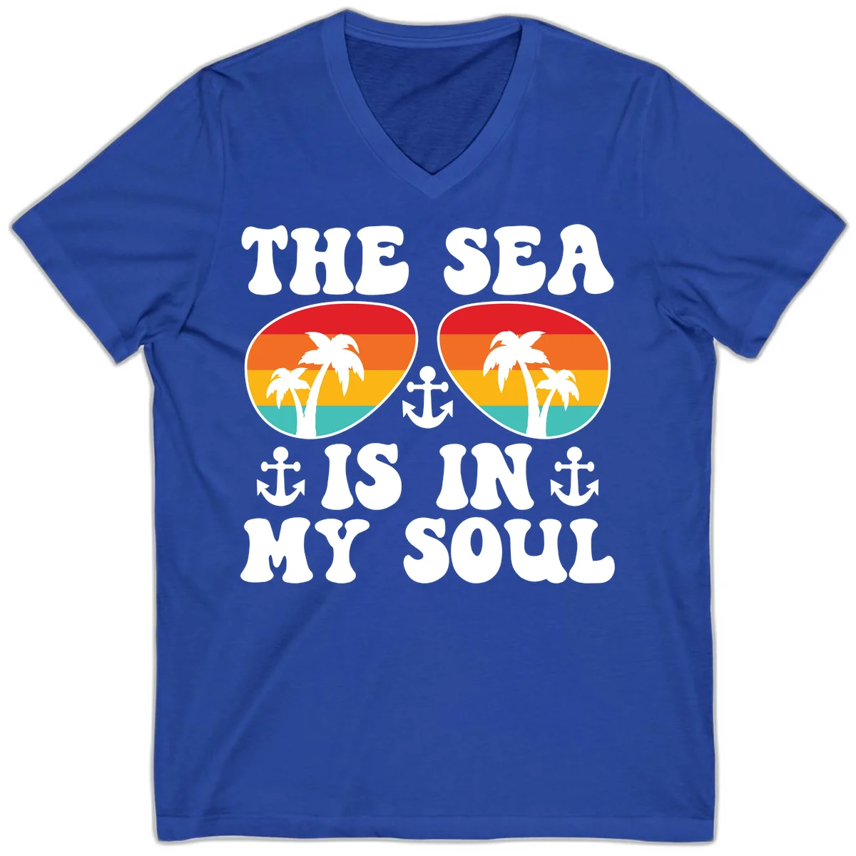 The Sea Is In My Soul V-Neck Tee in True Royal