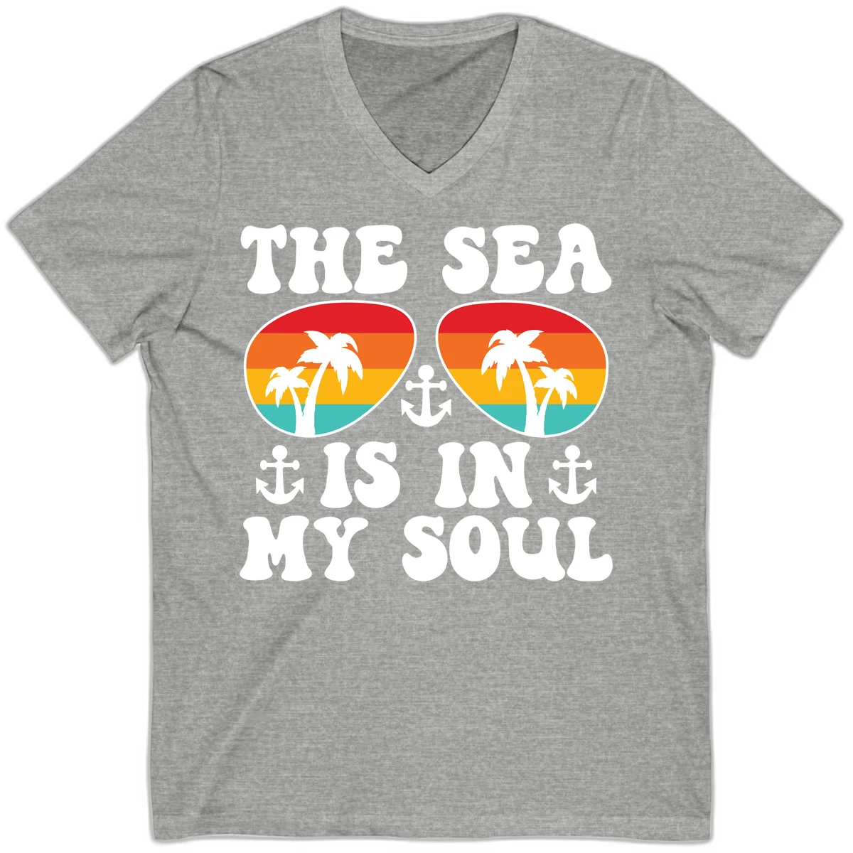 The Sea Is In My Soul V-Neck Tee in Athletic Heather