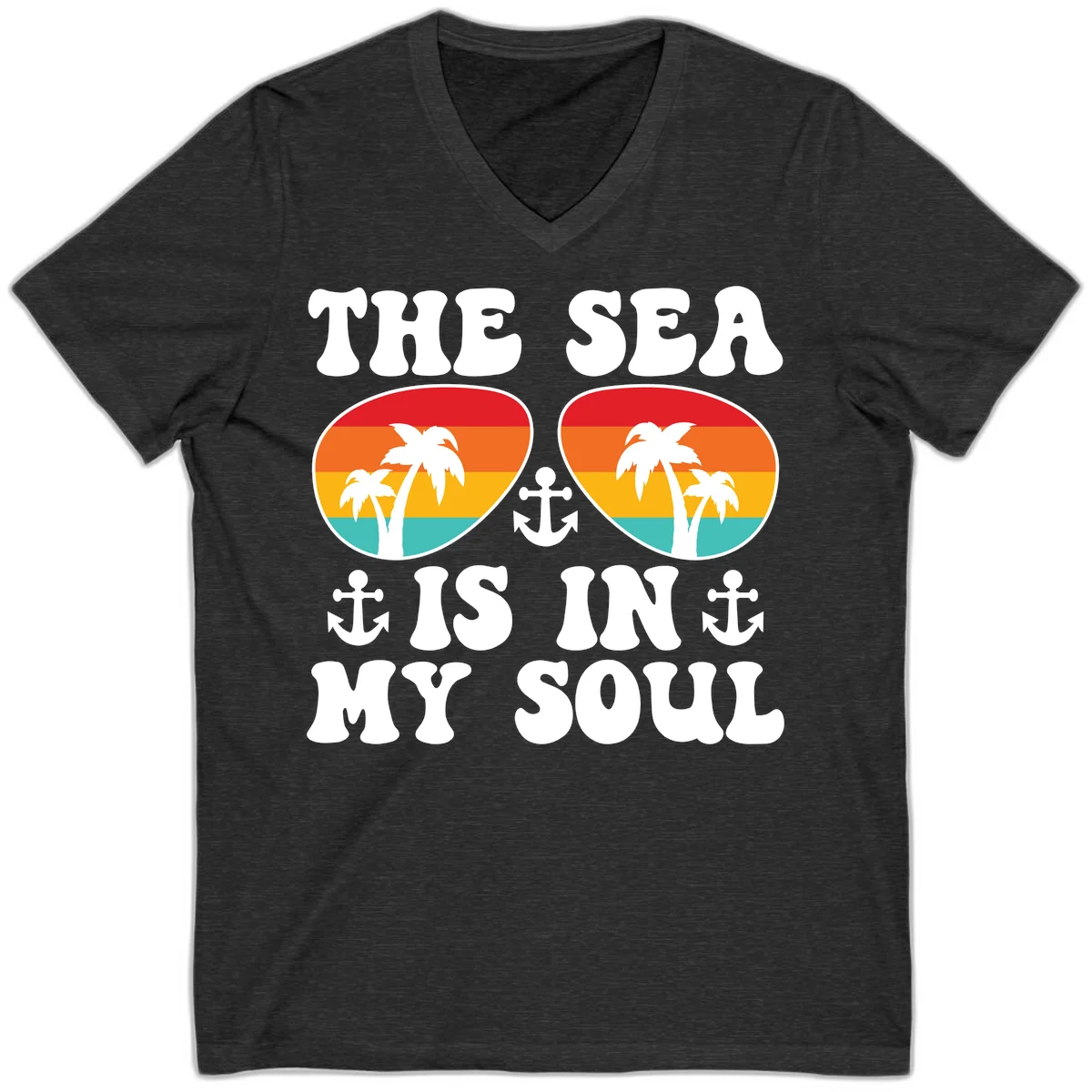 The Sea Is In My Soul V-Neck Tee in Dark Grey Heather