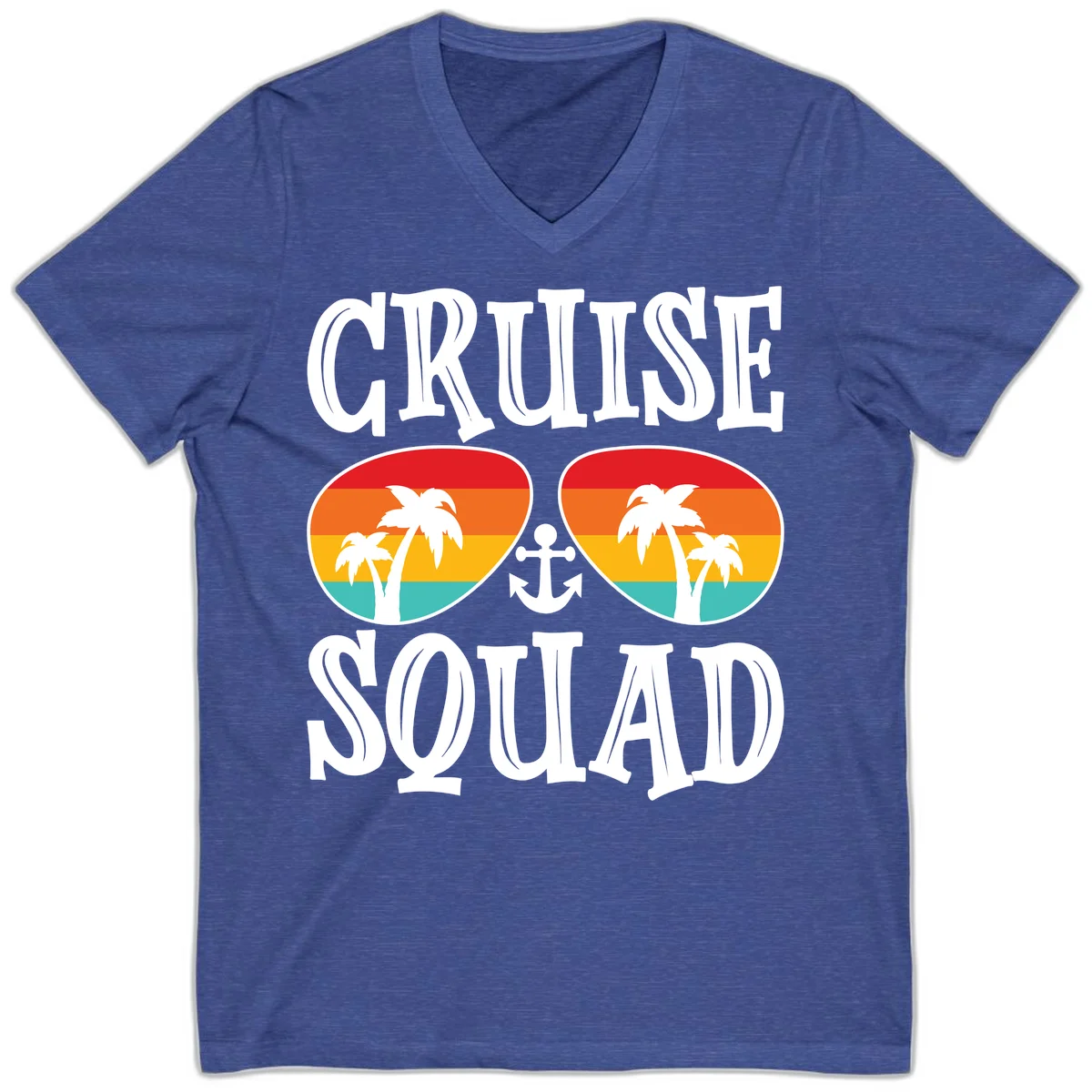 Cruise Squad Sunglasses V-Neck T-Shirt in Heather True Royal