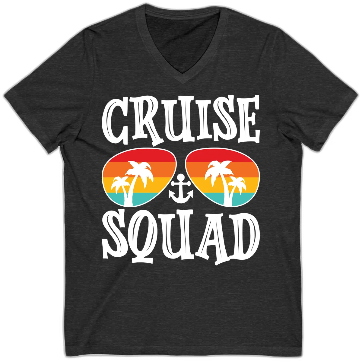 Cruise Squad Sunglasses V-Neck T-Shirt in Dark Grey Heather