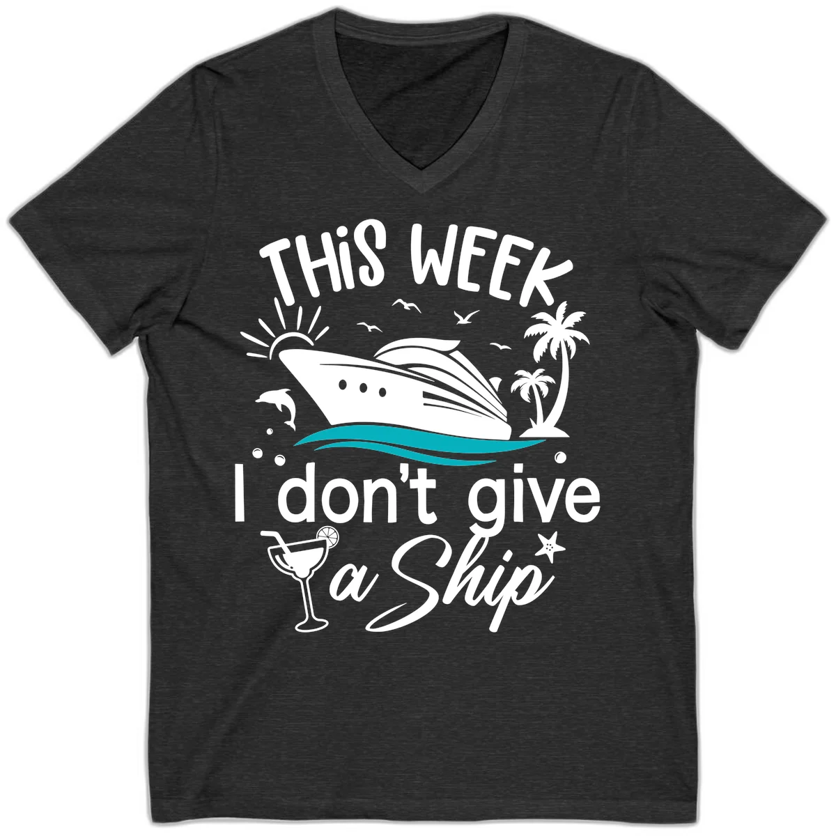 This Week I Don't Give A Ship V-Neck in Dark Grey Heather