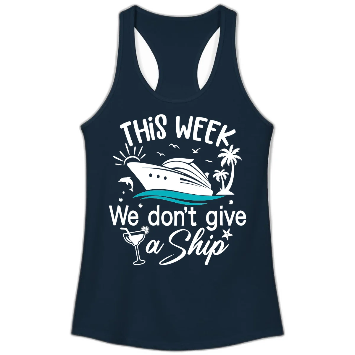 We Don't Give A Ship Cruise Ladies Tank in Solid Midnight Navy