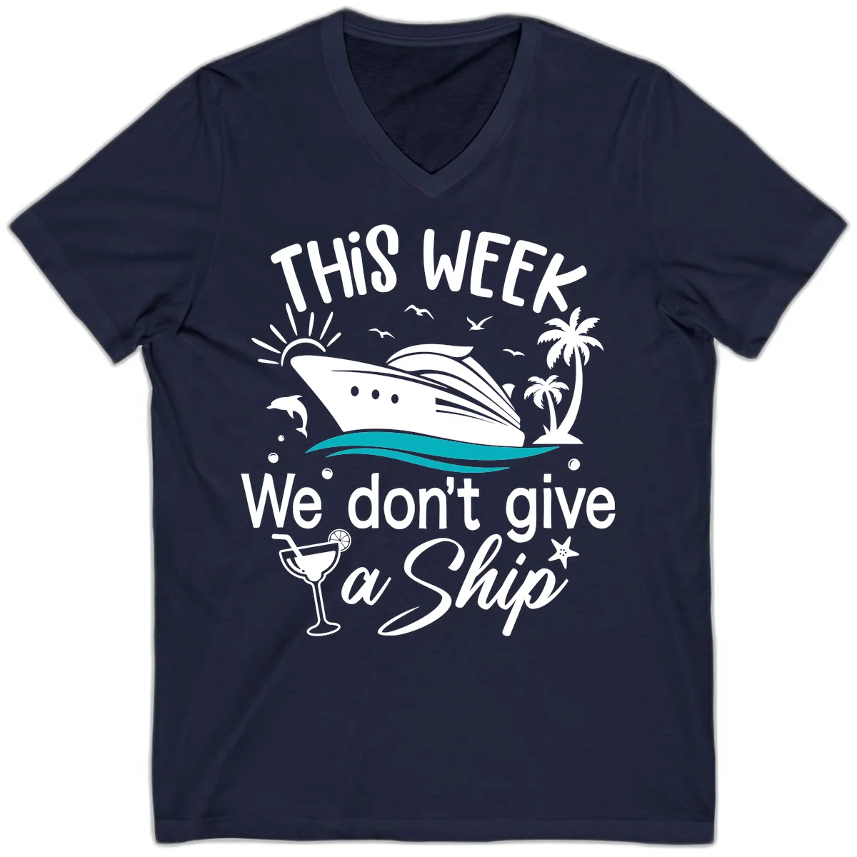 We Don't Give A Ship Cruise V-Neck in Navy