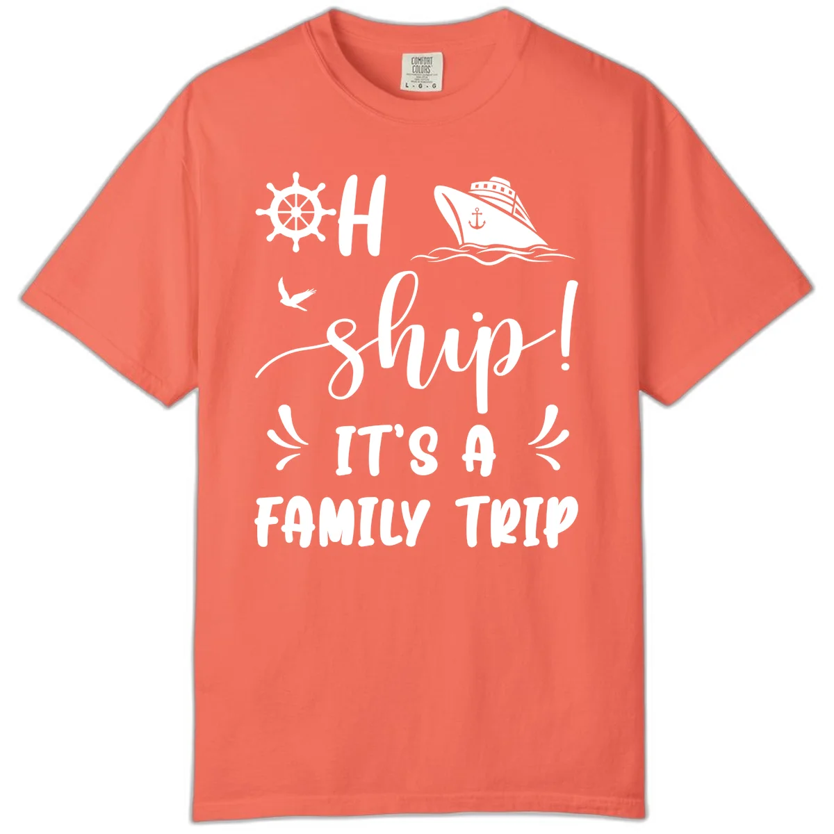 Ahoy Ship It's A Family Trip Comfort Color in Bright Salmon