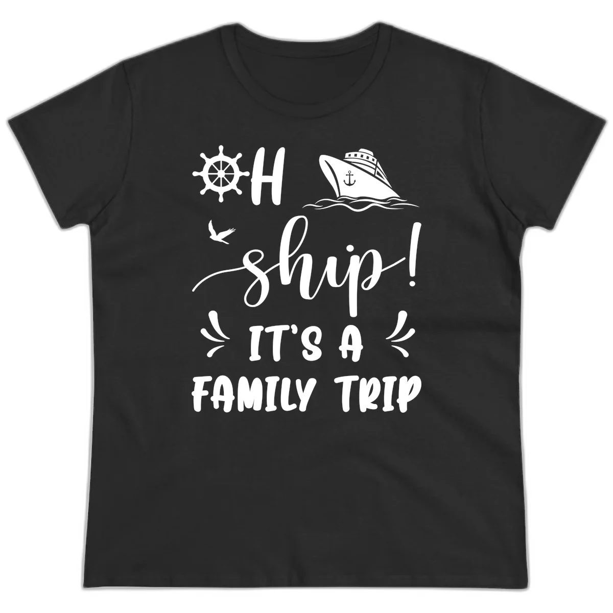 Ahoy Ship It's A Family Trip Ladies Tee in Black