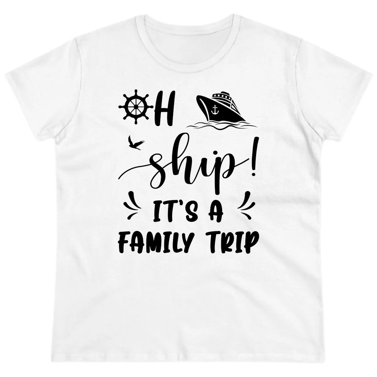 Ahoy Ship It's A Family Trip Ladies Tee in White