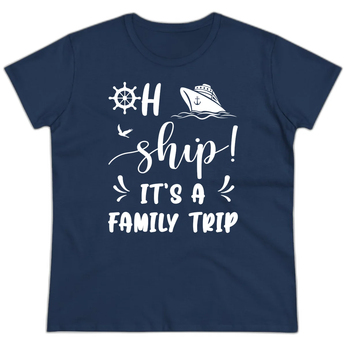 Ahoy Ship It's A Family Trip Ladies Tee in Navy