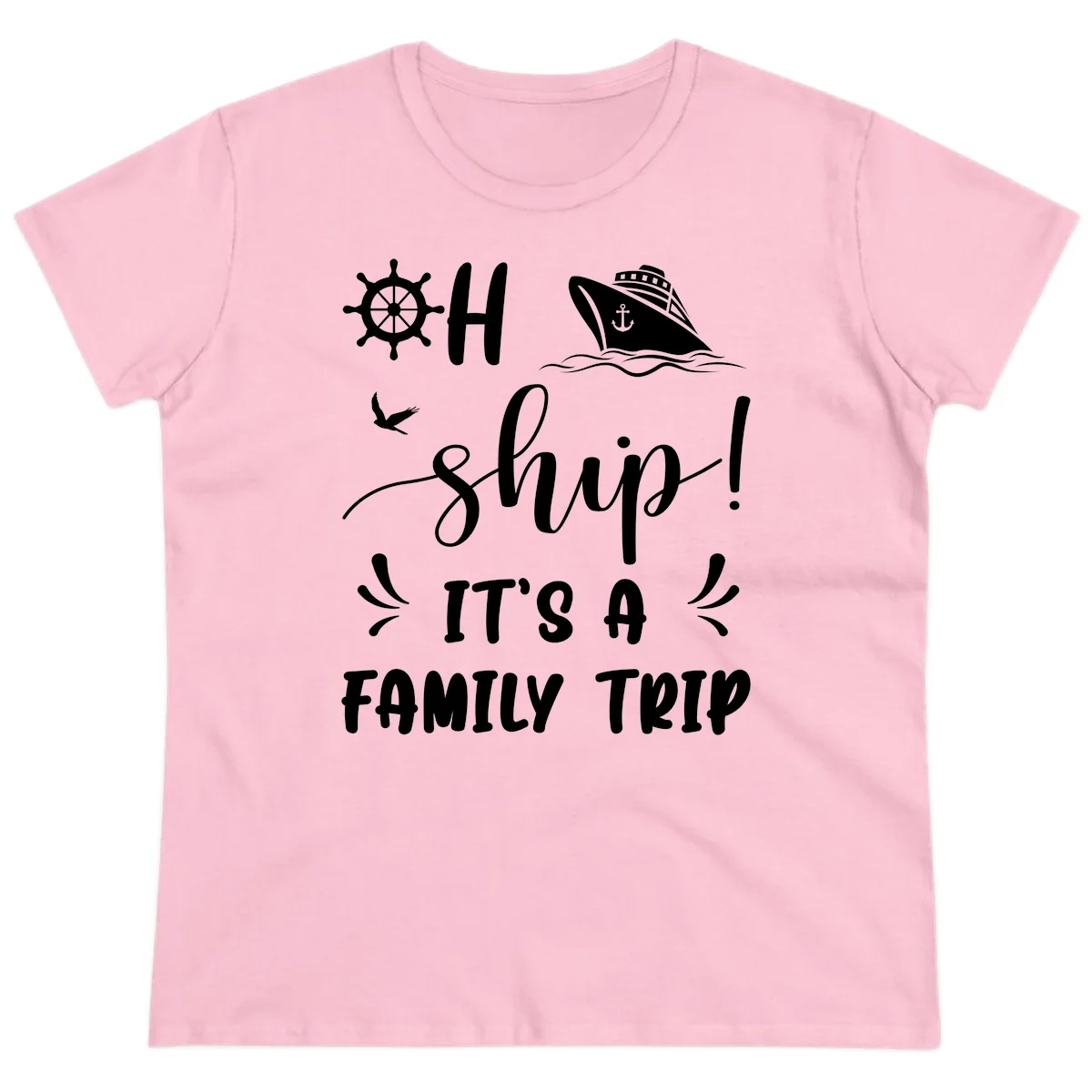 Ahoy Ship It's A Family Trip Ladies Tee in Light Pink