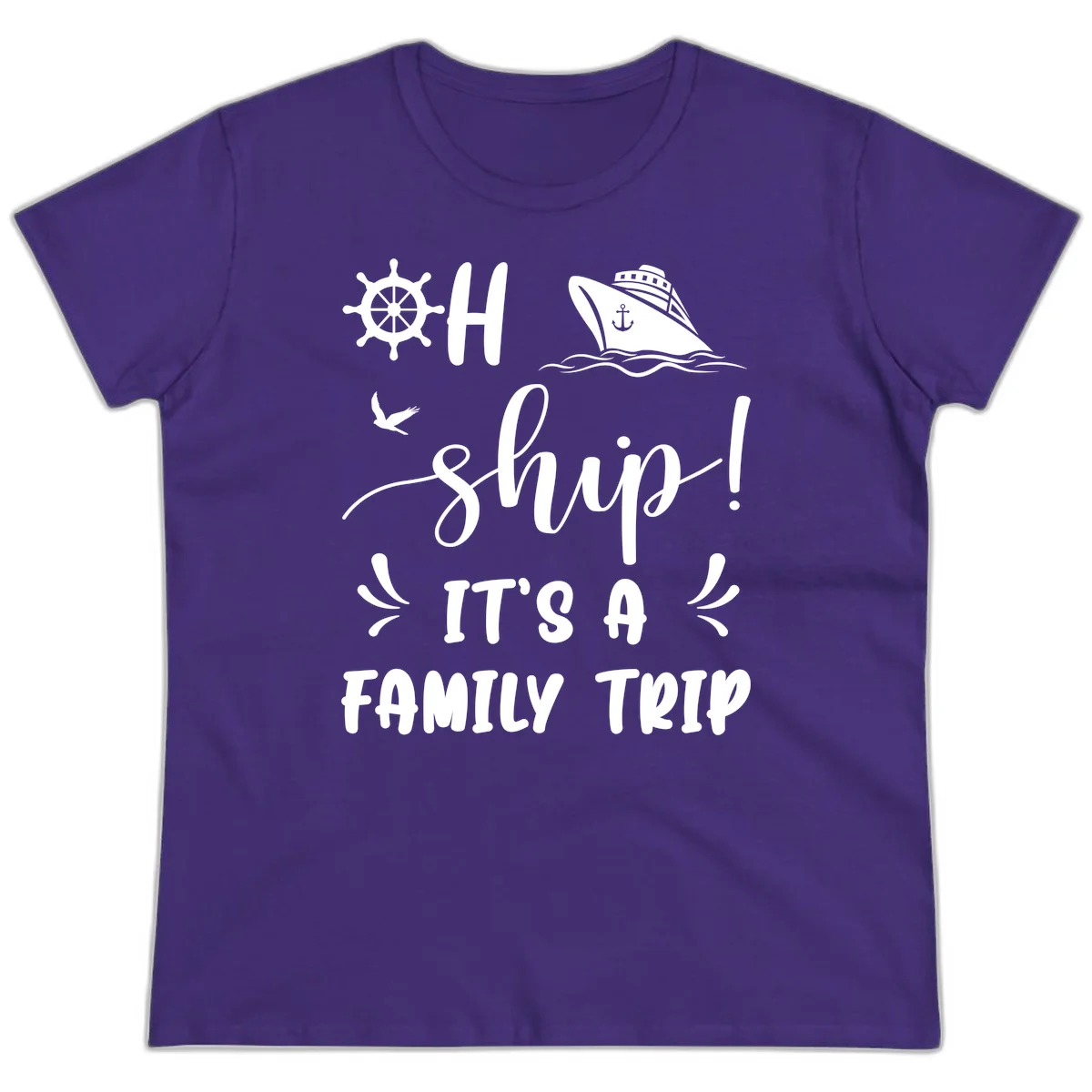 Ahoy Ship It's A Family Trip Ladies Tee in Purple