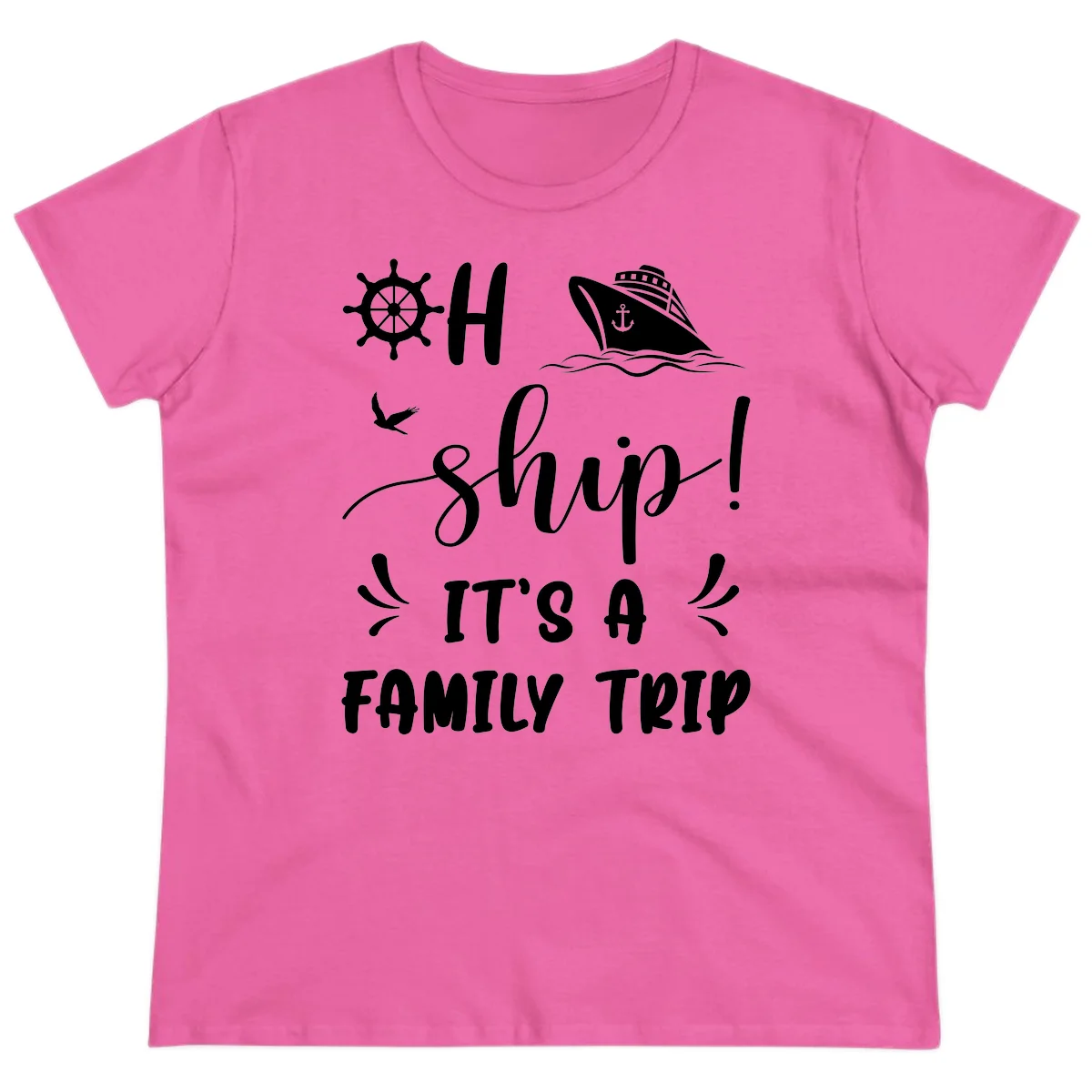 Ahoy Ship It's A Family Trip Ladies Tee in Azalea