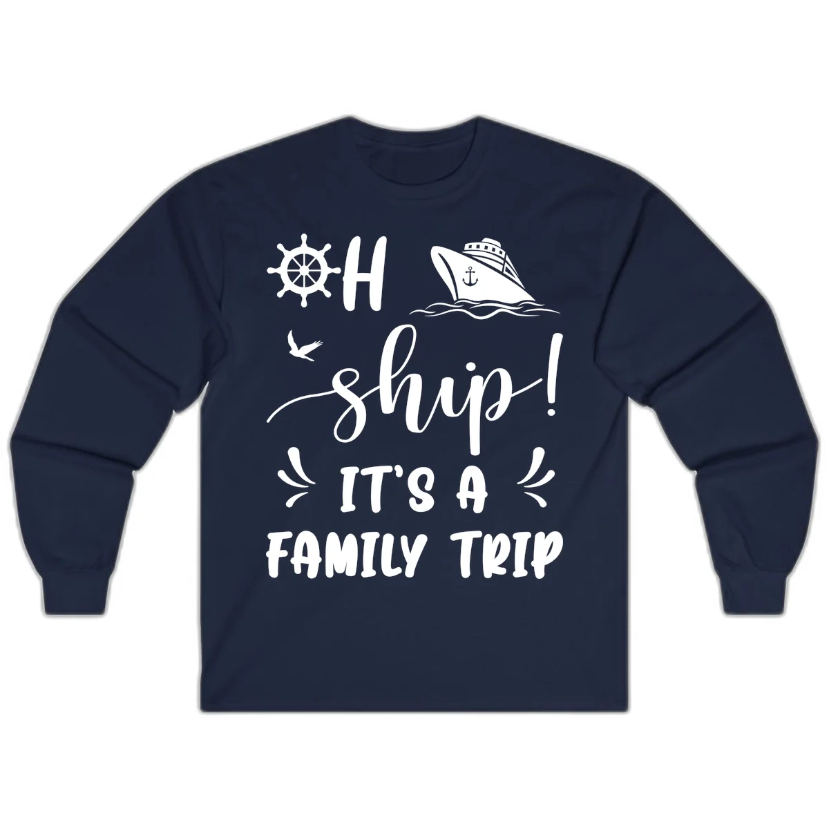 Ahoy Ship It's A Family Trip Long Sleeve in Navy