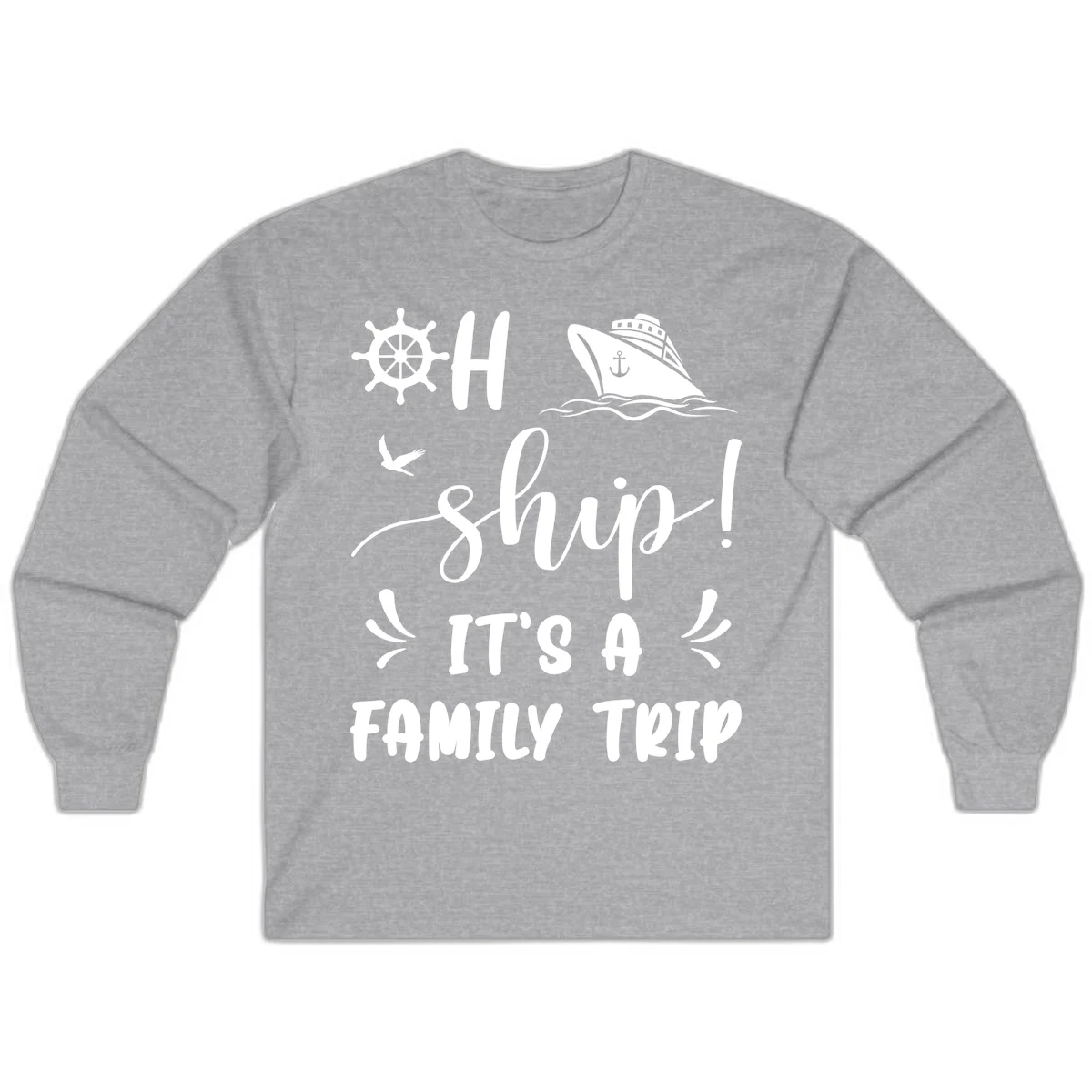Ahoy Ship It's A Family Trip Long Sleeve in Sport Grey