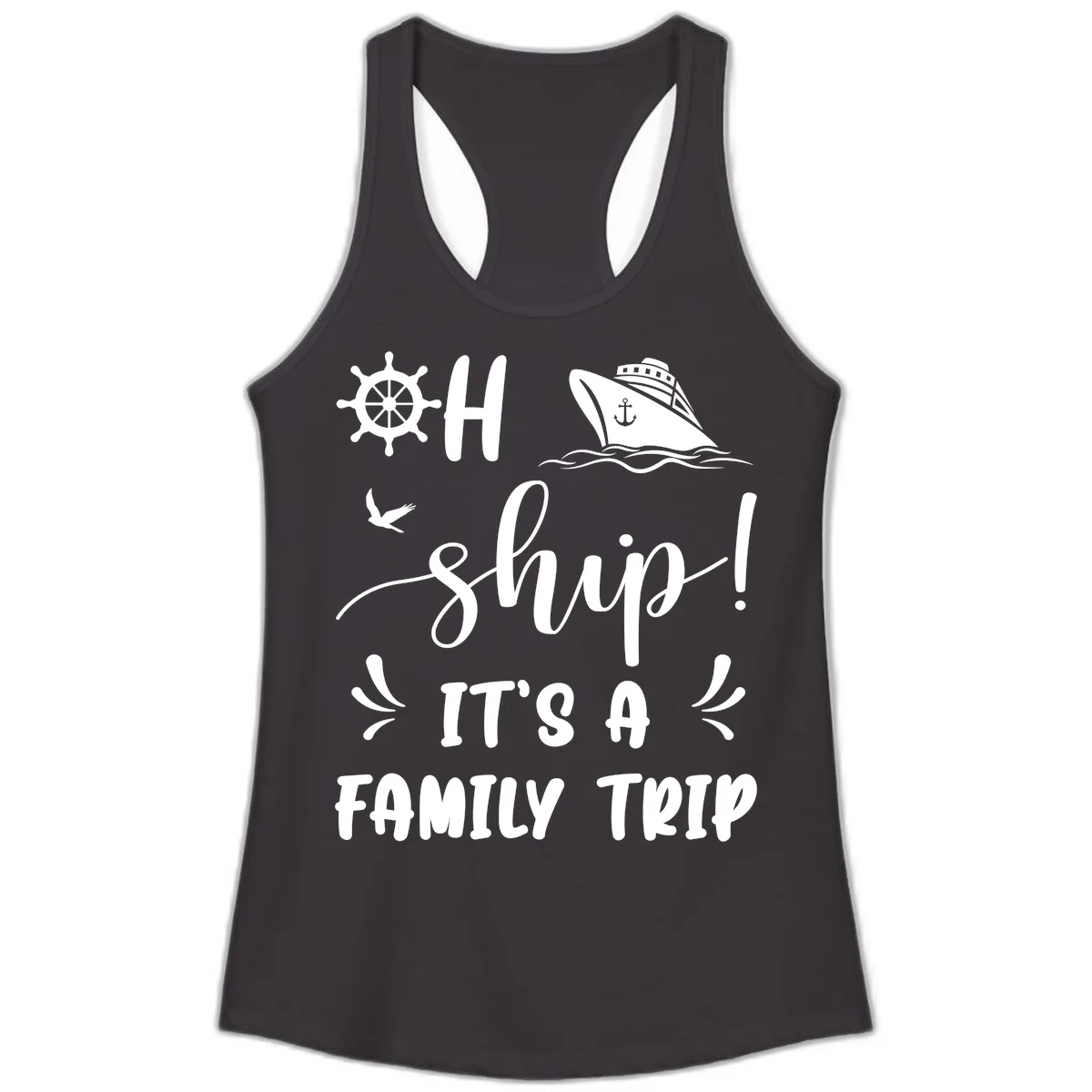 Ahoy Ship It's A Family Trip Ladies Tank in Black