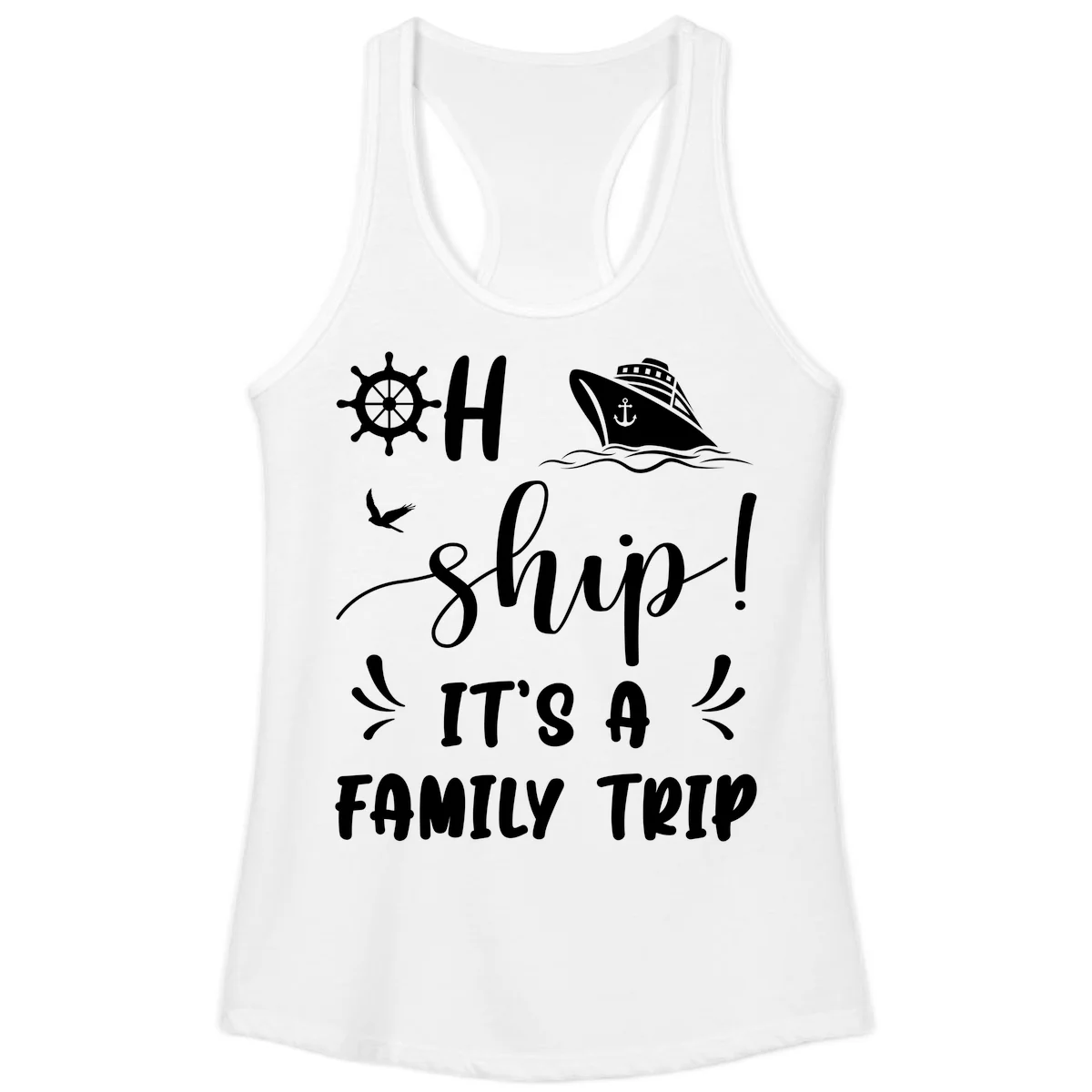 Ahoy Ship It's A Family Trip Ladies Tank in White