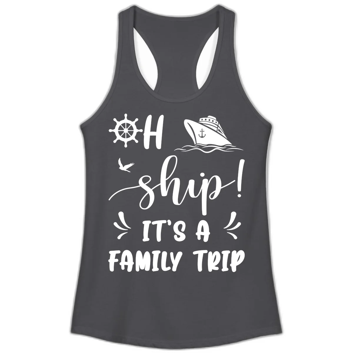 Ahoy Ship It's A Family Trip Ladies Tank in Solid Dark Gray