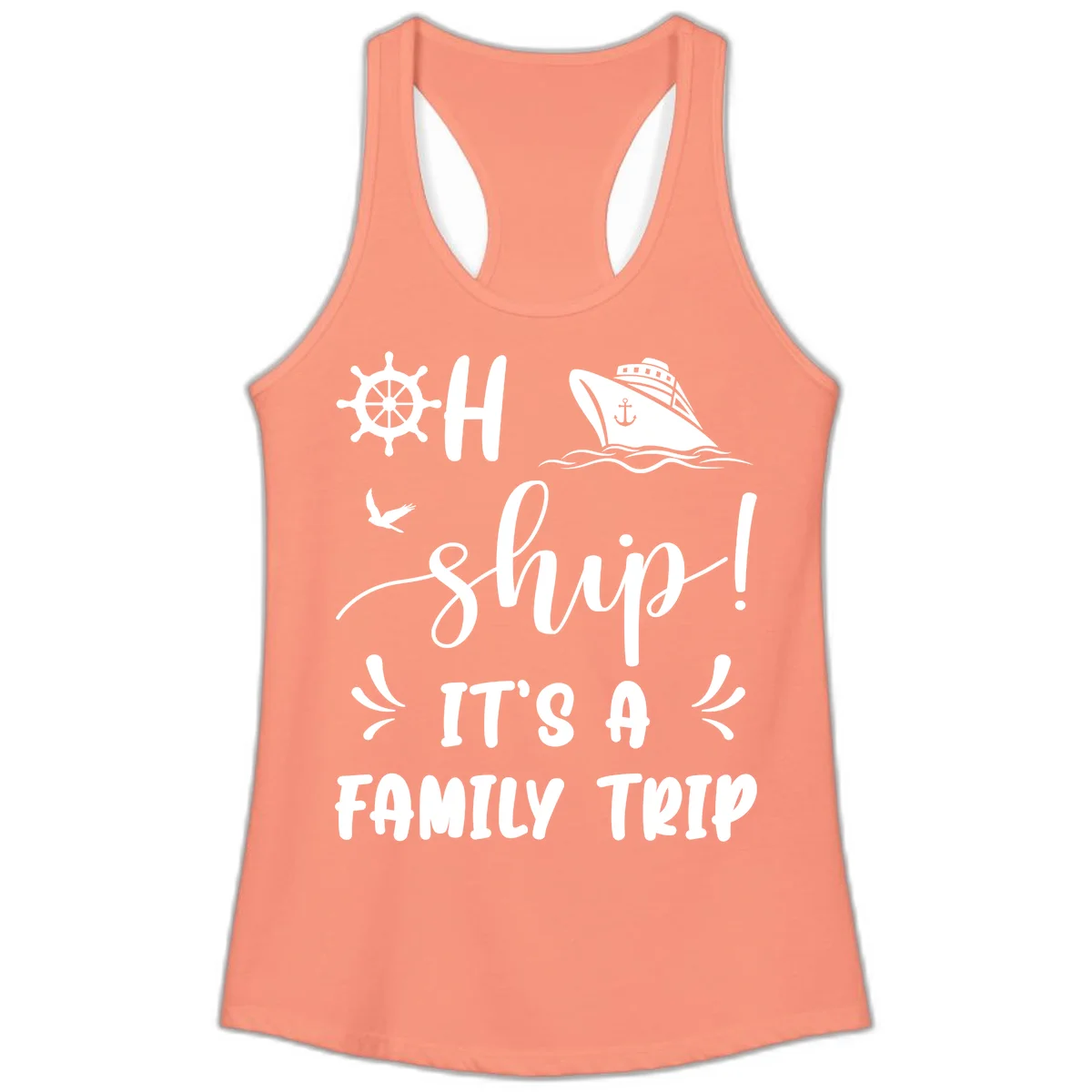Ahoy Ship It's A Family Trip Ladies Tank in Solid Light Orange