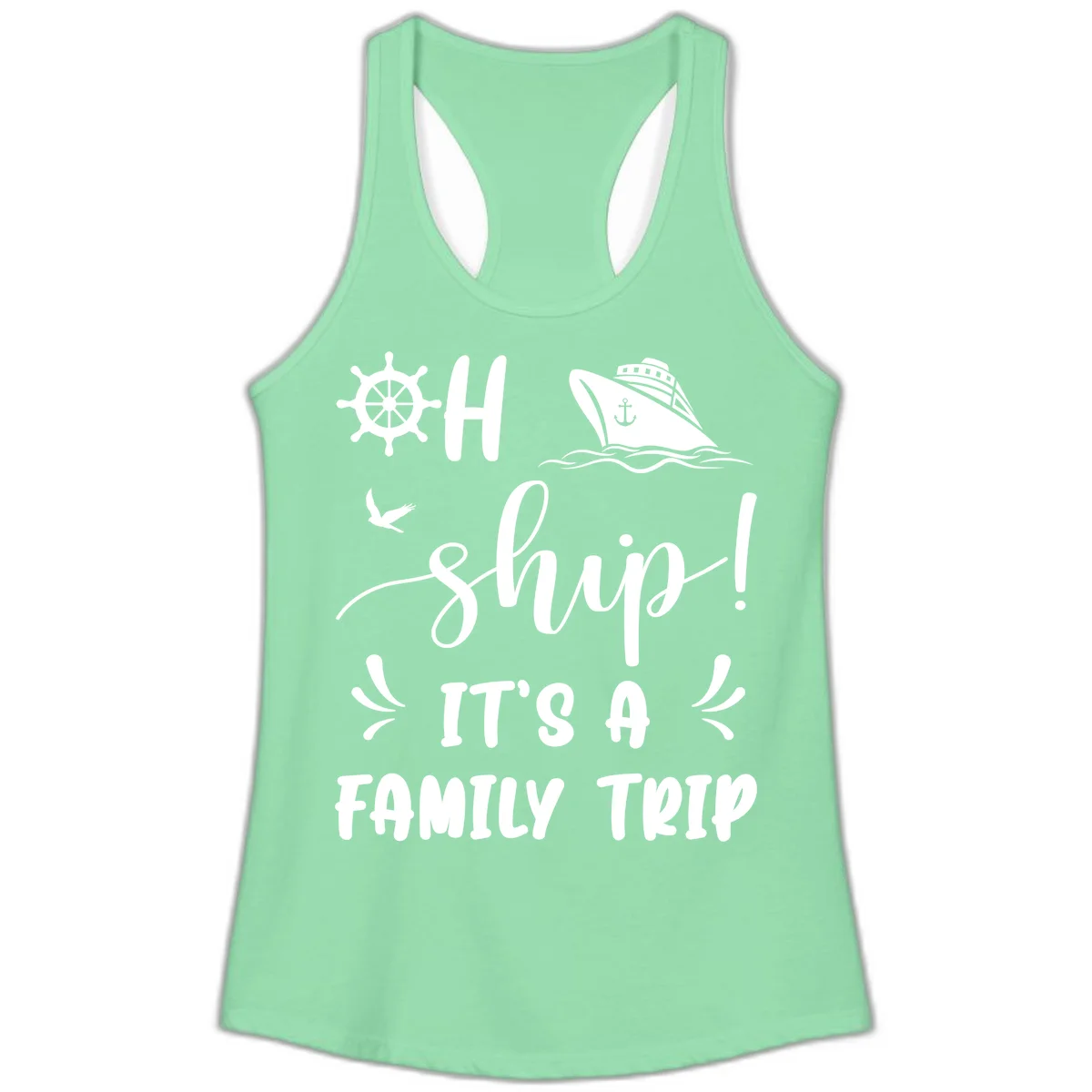 Ahoy Ship It's A Family Trip Ladies Tank in Solid Mint