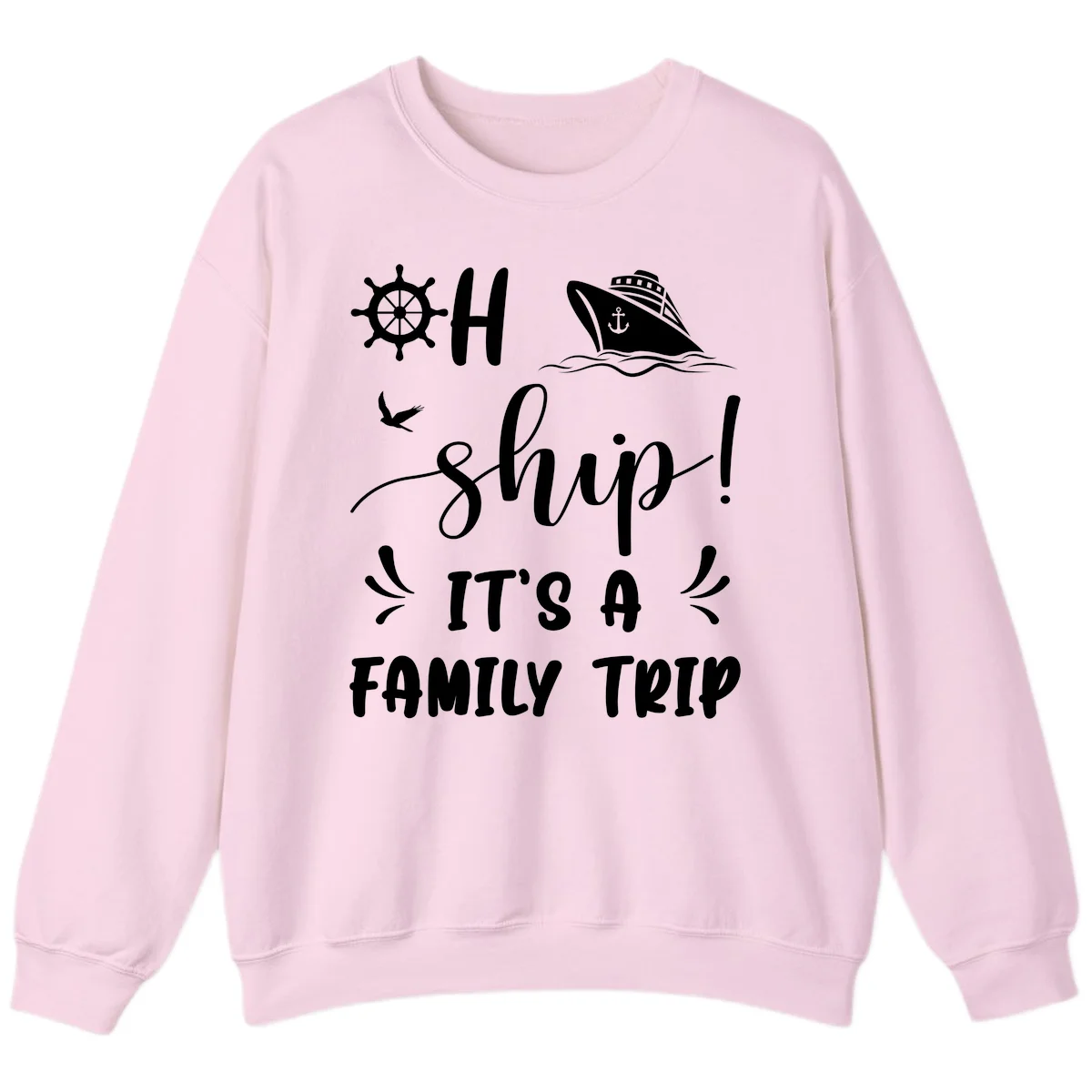 Ahoy Ship It's A Family Trip Sweatshirt in Light Pink