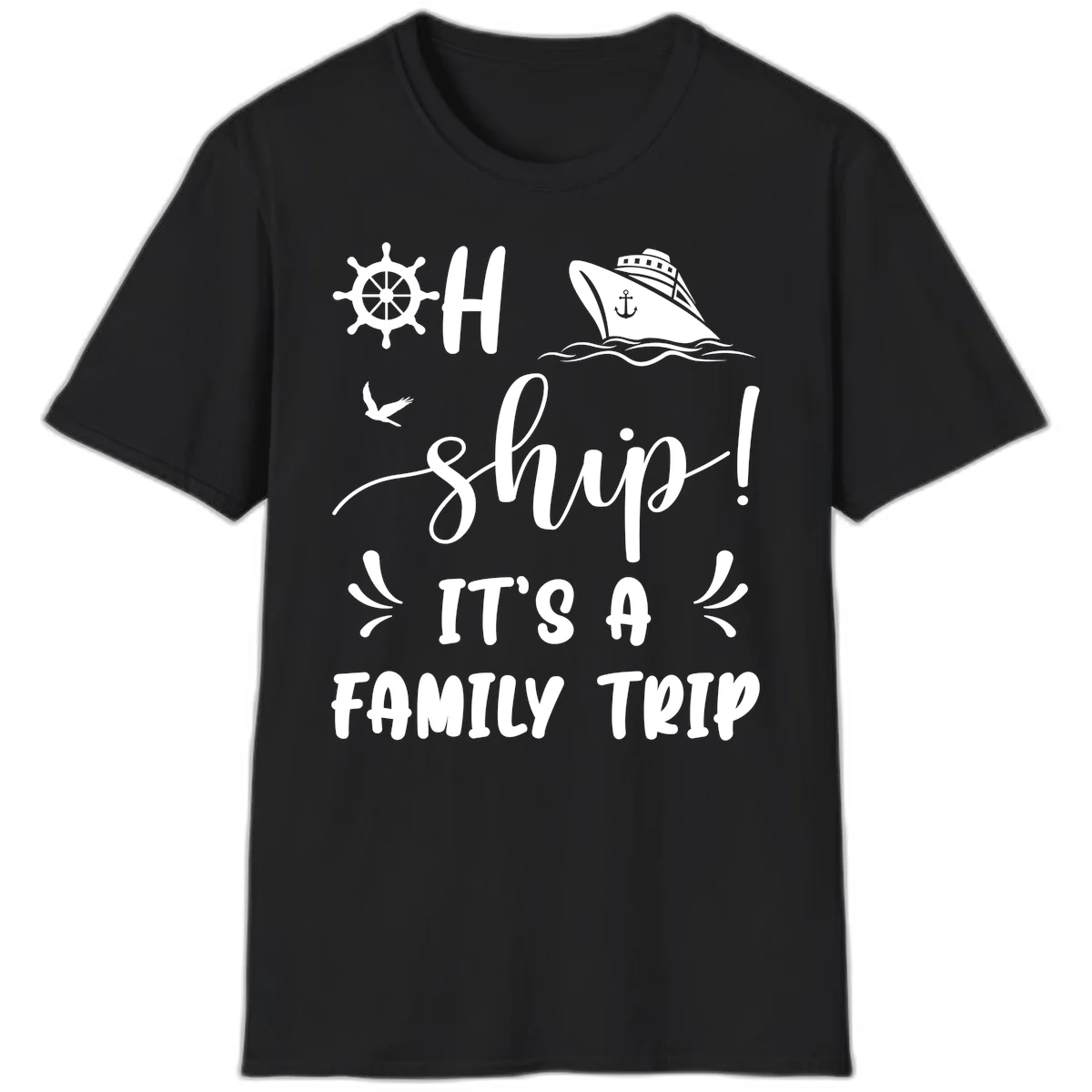 Ahoy Ship It's A Family Trip T-Shirt in Black