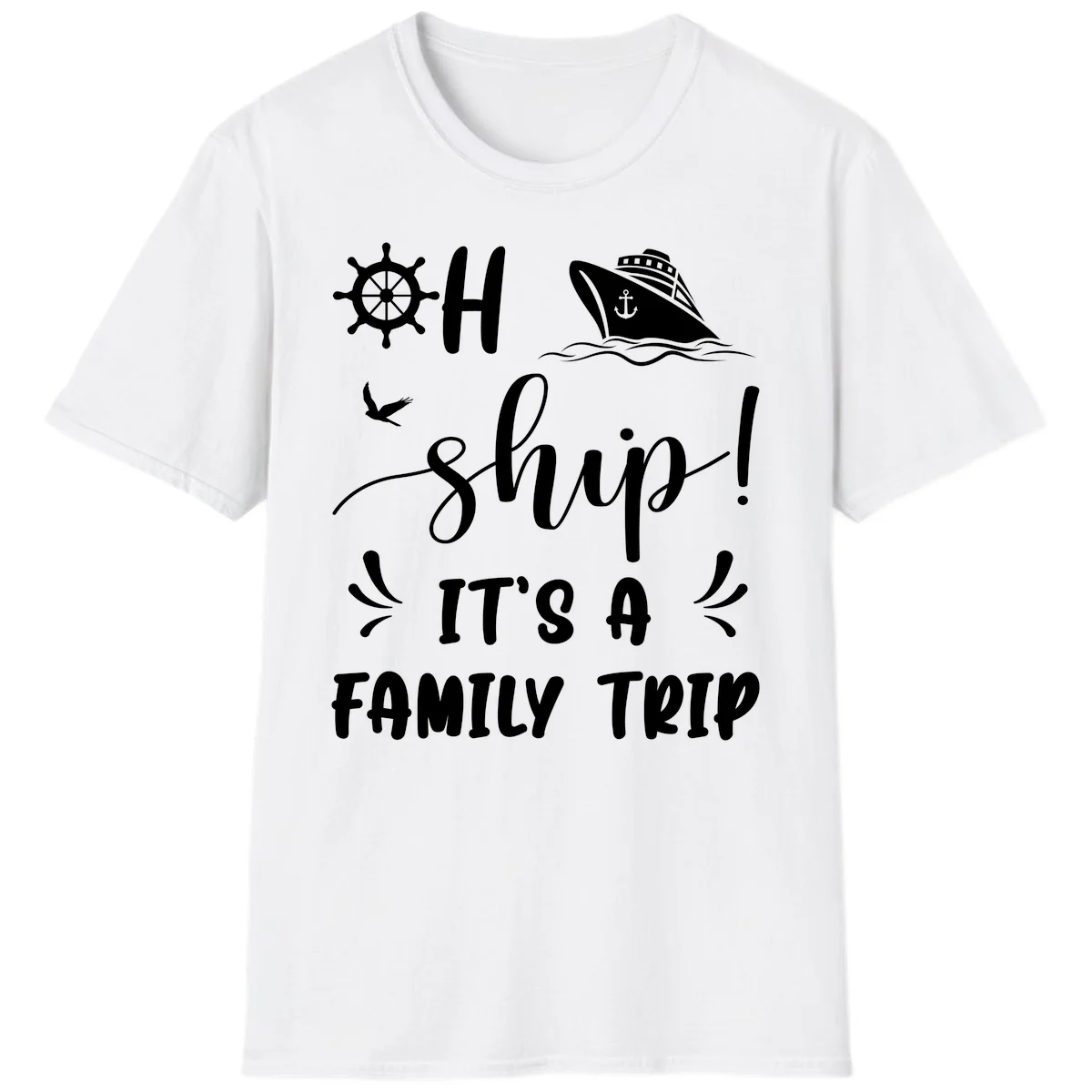 Ahoy Ship It's A Family Trip T-Shirt in White