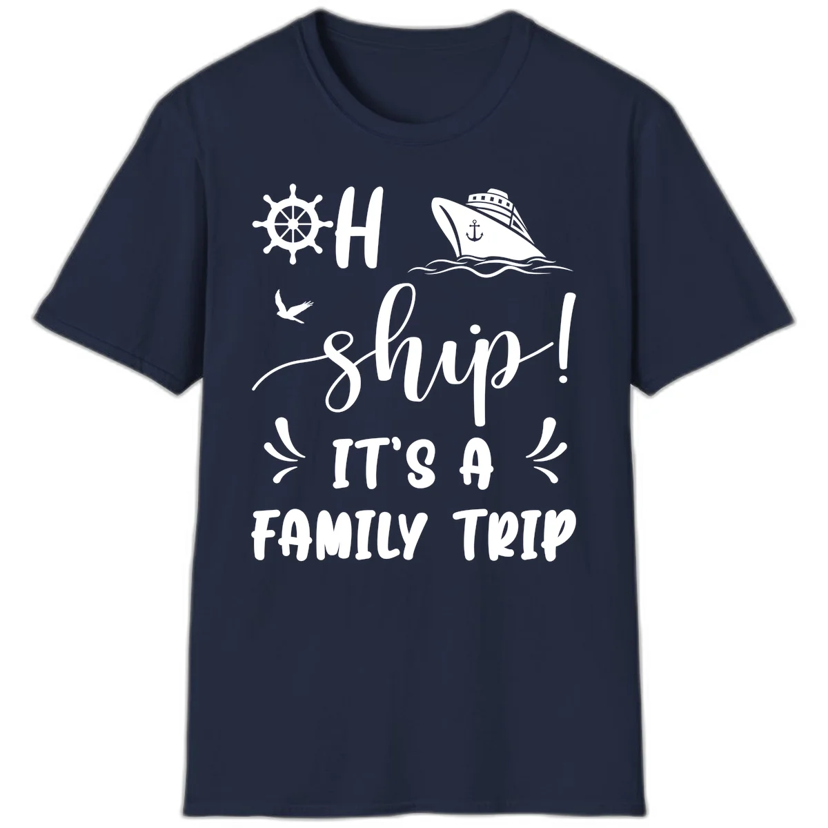 Ahoy Ship It's A Family Trip T-Shirt in Navy