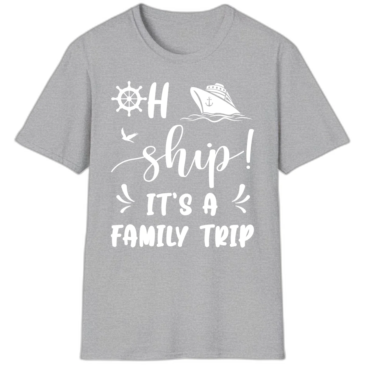 Ahoy Ship It's A Family Trip T-Shirt in Sport Grey