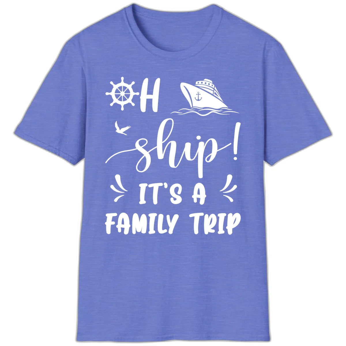 Ahoy Ship It's A Family Trip T-Shirt in Heather Royal