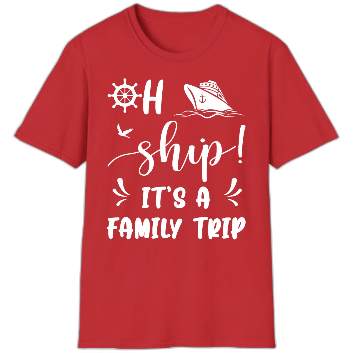 Ahoy Ship It's A Family Trip T-Shirt in Red