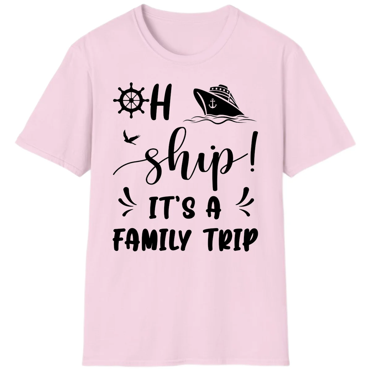 Ahoy Ship It's A Family Trip T-Shirt in Light Pink