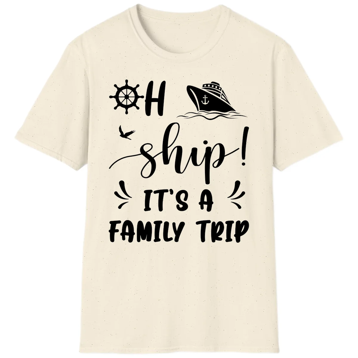 Ahoy Ship It's A Family Trip T-Shirt in Natural
