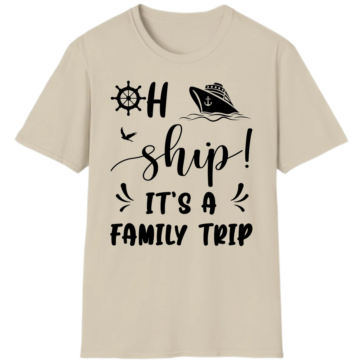 Ahoy Ship It's A Family Trip T-Shirt in Sand