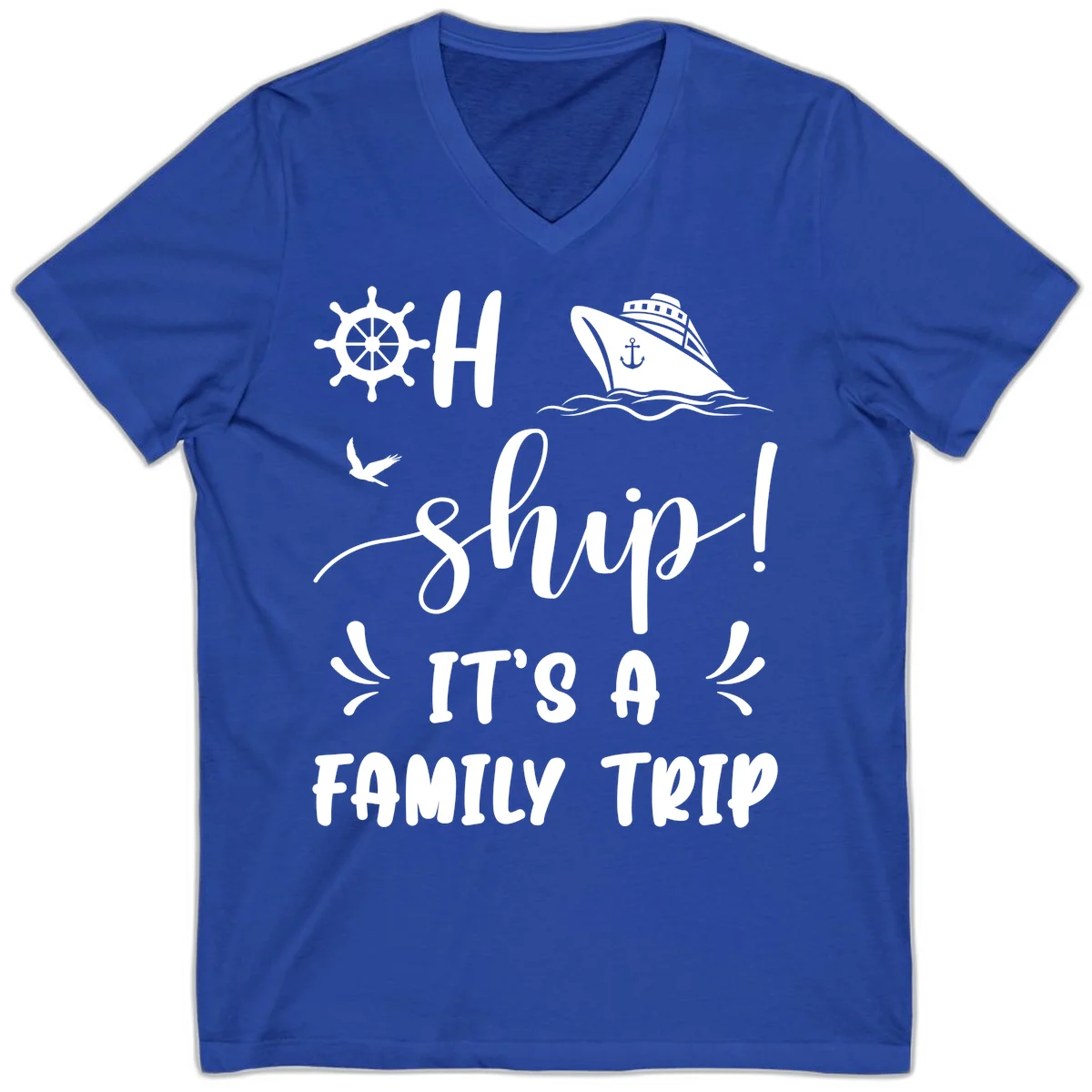 Ahoy Ship It's A Family Trip V-Neck in True Royal