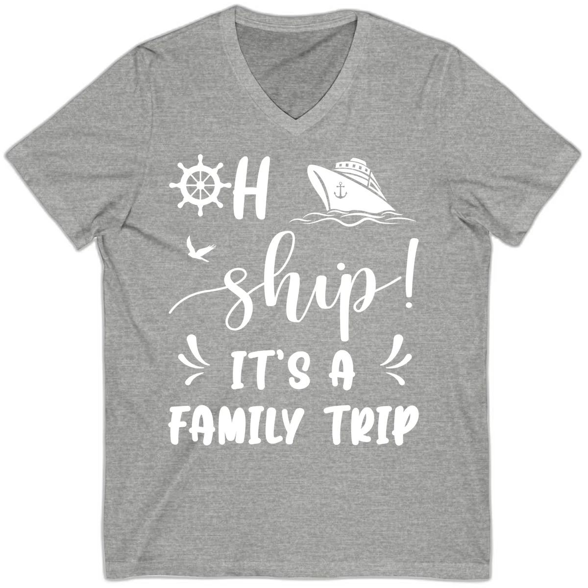 Ahoy Ship It's A Family Trip V-Neck in Athletic Heather
