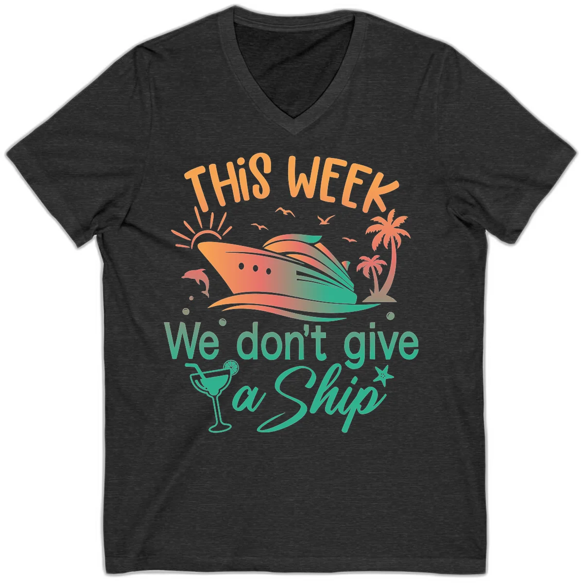 This Week We Don't Give A Ship V-Neck in Dark Grey Heather