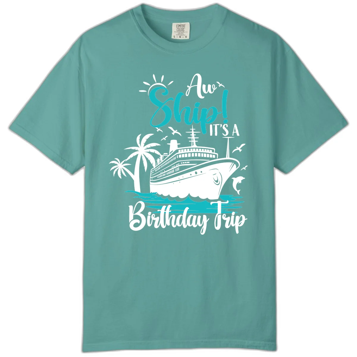 Aw Ship It's A Birthday Trip Comfort Color Tee in Seafoam