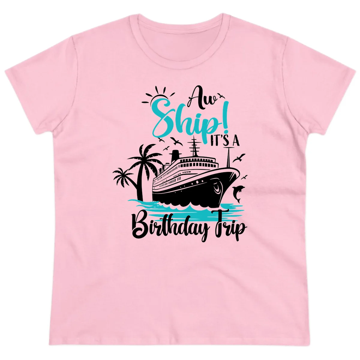 Aw Ship It's A Birthday Trip Ladies Tee in Light Pink