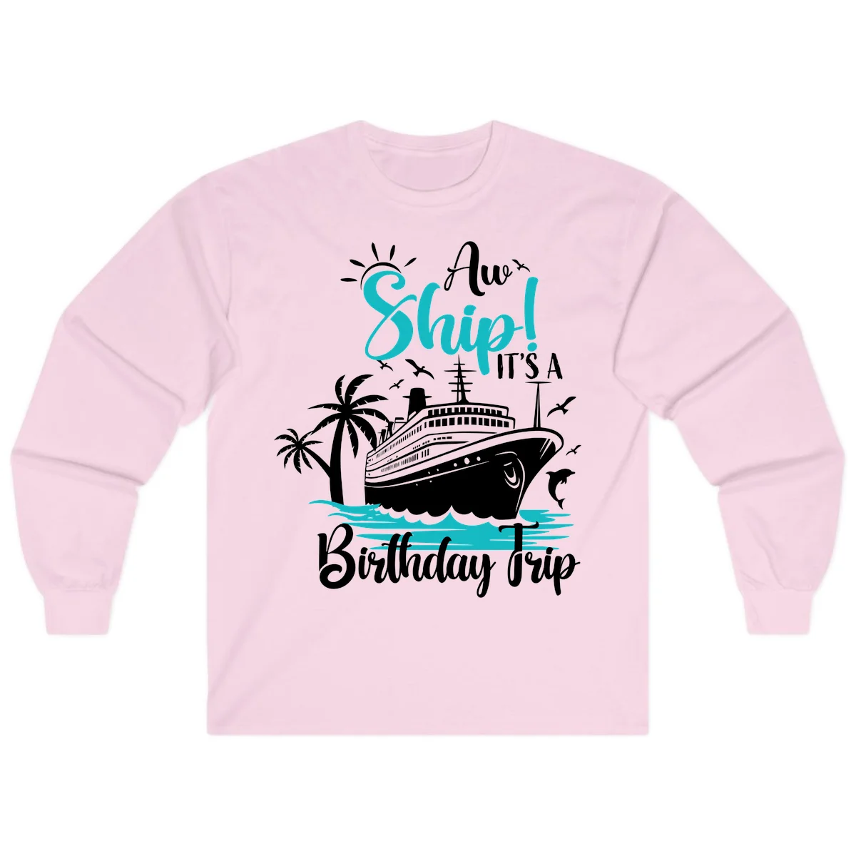 Aw Ship It's A Birthday Trip Long Sleeve Tee in Light Pink