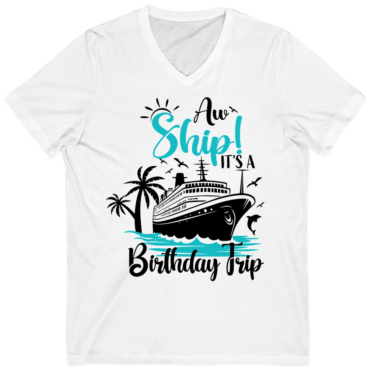 Aw Ship It's A Birthday Trip V-Neck Tee in White