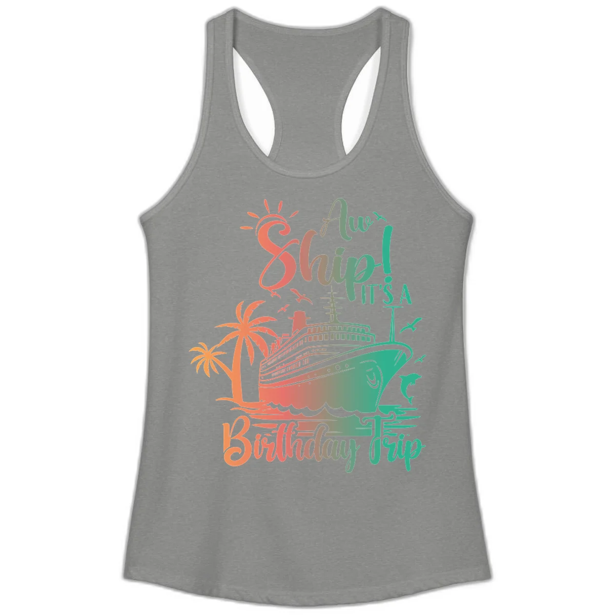 Ahoy It's A Cruise Ship Birthday Trip Ladies Tank in Heather Grey